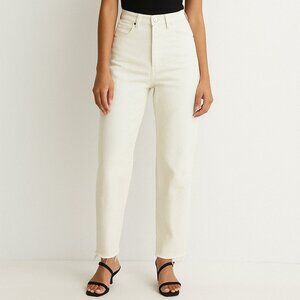 Express White Straight Leg Pants with Frayed Hem